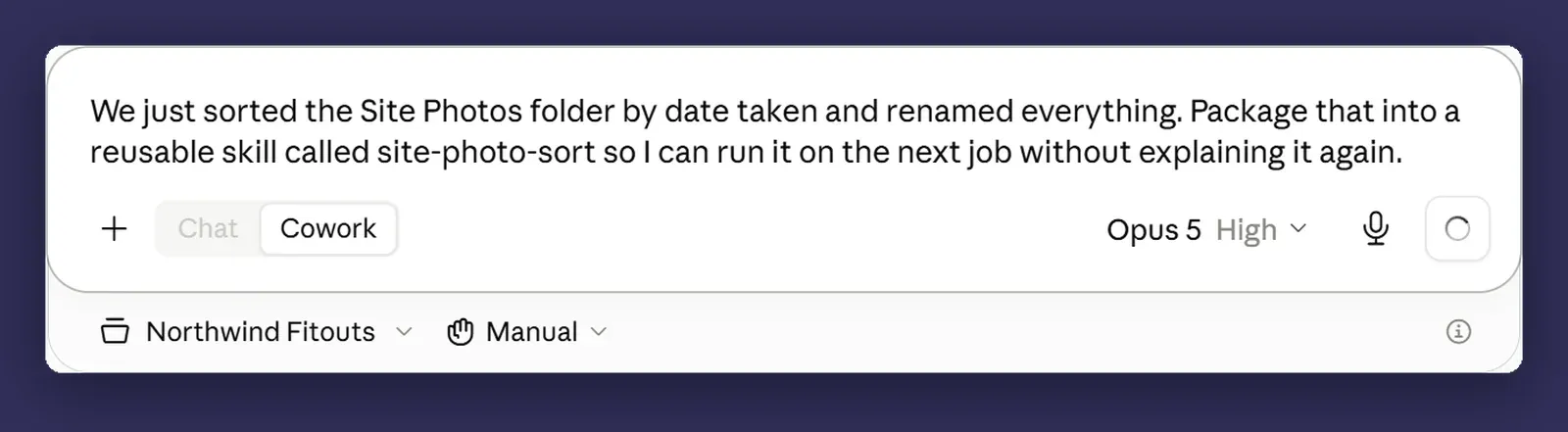 Asking Claude to package a completed workflow into a reusable skill