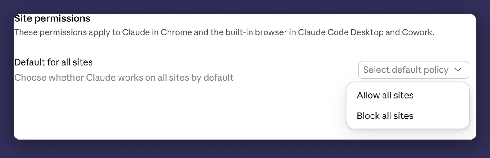 The site permissions setting, where the default for all sites is deliberately left unset