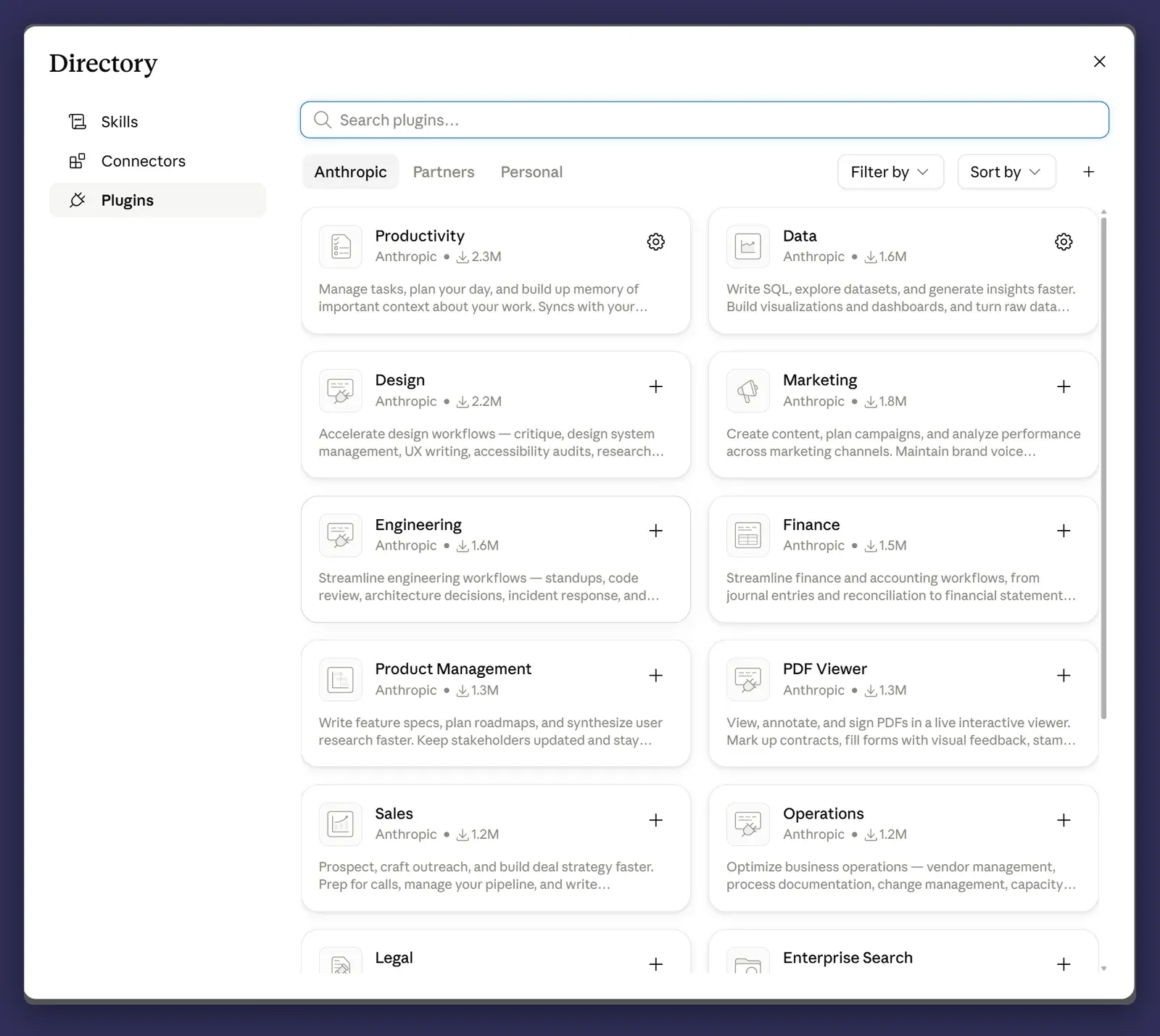The plugin browser in the Customize sidebar